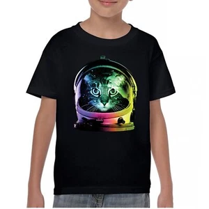 Space Cat Youth T-Shirt Astronaut Kitten Neon Galaxy Tee - Picture 1 of 56