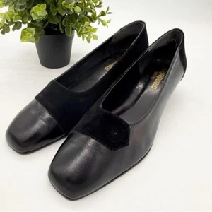 California Magdesians Black Leather Square Toe Low Heel Pumps Size 11 Wide - Picture 1 of 11