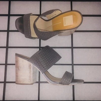 Sandalias de tacón DOLCE VITA Esme talla 8,5 mulas gruesas bloque gris madera zapatos sin cordones G6 Foto 1 de 4