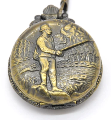 Gardé Quartz Taschenuhr mit Uhrenkette Anglermotiv - Bild 1 von 4