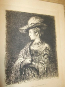 Gravure ancienne-Saskia femme de Rembrandt-Eau-forte Flameng.XIXe siècle. - Picture 1 of 2