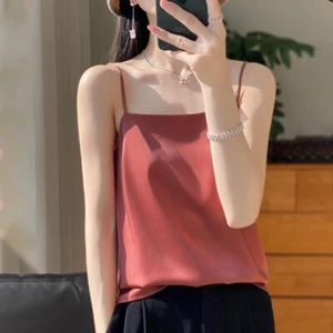 Fashion Women Satin Silk Tops Tank Sleeveless Solid Pullover Thin Soft Camisoles - Picture 1 of 34