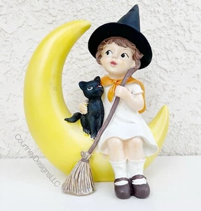 Vintage Look Halloween Little Girl Witch Sitting On The Moon Figurine- NEW! - Picture 1 of 5