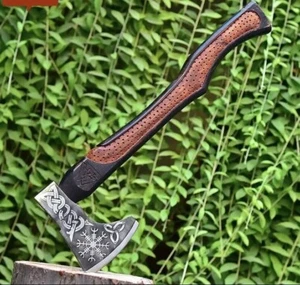 Custom Hand Made High Carbon Steel Viking Axe With Leather Hatchet Bearded - Picture 1 of 5