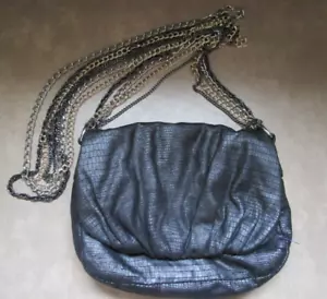 GAP schwarz metallic Glanz 4 Kettengriff weich gerafft Stoff Handtasche Abendtasche Kroko - Bild 1 von 8