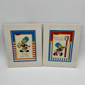2 VTG Walt Disney Pinnochio Jiminy Cricket Bathroom Litho Art Print 8x10 Portal - Picture 1 of 9