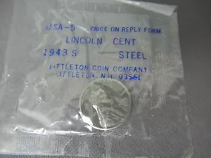 Monedas de trigo de acero de 1 centavo Lincoln - 1943 S - EE. UU. - 5 - selladas - 153 - Imagen 1 de 4