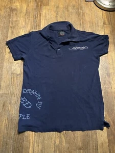 Ed Hardy Polo Shirt Mens Size Large Purple Skull Short Sleeve Designer Preloved - Picture 1 of 7