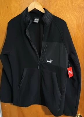 Puma Fleece Jacket Mens Small Black Zip Pocket - Image 1 of 3