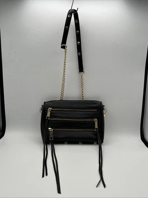 Rebecca Minkoff 黑色皮革斜挎包摇滚哥特骑手条纹 D1129324 — 第 1/4 张图片