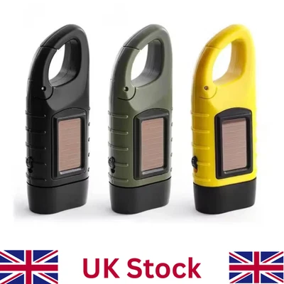 LED Torch Solar Power Hand Crank Flashlight Wind Up Super Bright Camping Light - Image 1 of 4