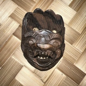 Ciondolo maschera barong Bali indonesiana legno intagliato a mano vintage gioielli artigianato arte - Foto 1 di 4