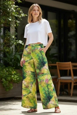 XOXO Women's Wide Leg Tropical Print Pants - Image 1 of 4