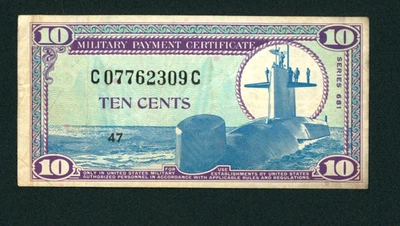 Série 681 10 centavos certificado de pagamento militar dos EUA ** LEILÕES DE PAPEL MOEDA - Imagem 1 de 2
