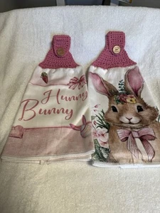 Toallas de té de Pascua hechas a mano con tapa de ganchillo - Imagen 1 de 3