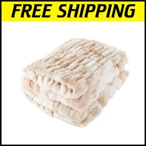 Elegant Jacquard Faux Fur Throw - Lightweight 60x80-Inch Queen Blanket - Picture 1 of 8