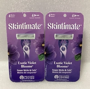 Paquete de 2 maquinillas de afeitar desechables Skintimate exóticas flores violetas 4 hojas para mujer 8 maquinillas de afeitar - Imagen 1 de 8