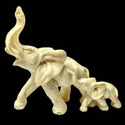 A. Santini Sculpture Elephant Mama & Baby Trunk Up Marble Resin Made In Italy - Image 1 of 4