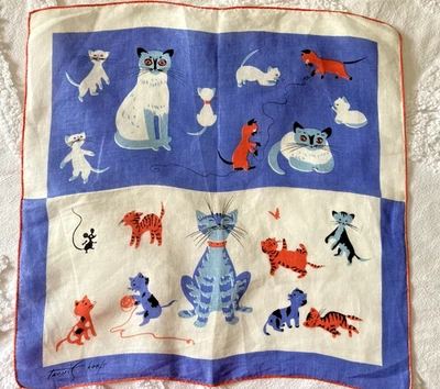 Rare 'Kitty Cats' Handkerchief by Tammis Keefe 15" Momma Cat & Kittens - Image 1 of 4