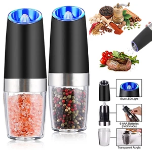 2 Pack Set of Gravity Electric Pepper and Salt Grinder Set Adjustable Coarseness - Picture 1 of 21