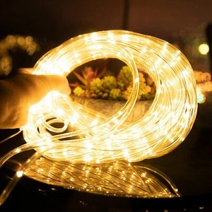 Xmas Solar 100 LED Rope Tube Fairy String Lights Strip Waterproof Outdoor Garden - Picture 1 of 12