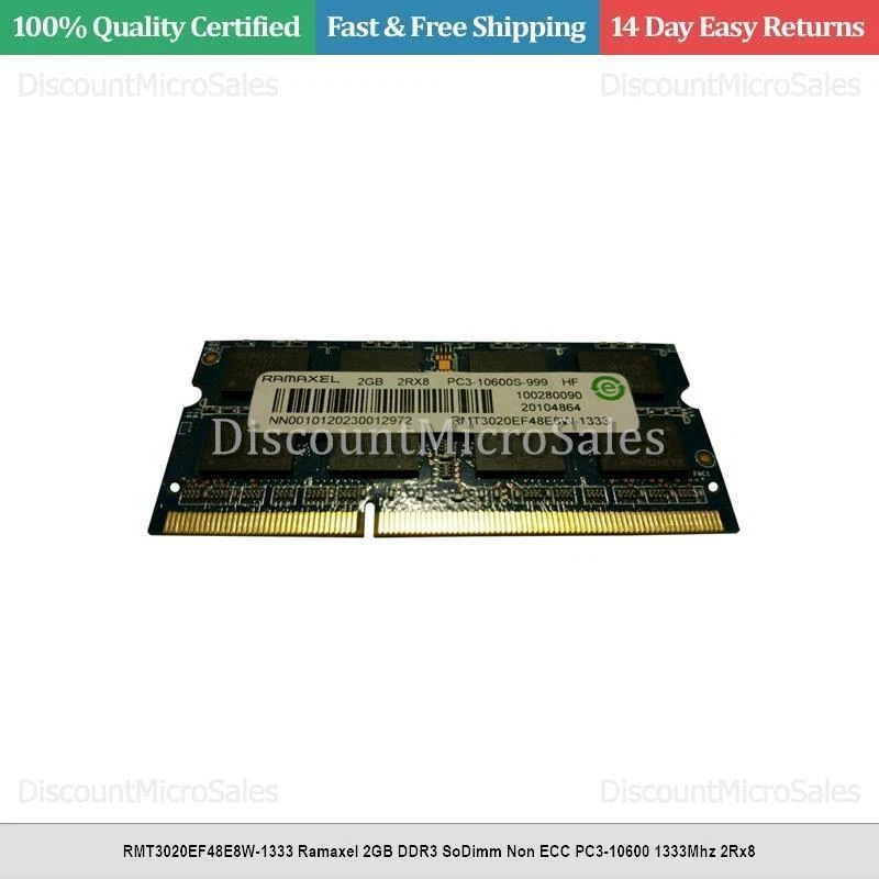 RMT3020EF48E8W-1333 Ramaxel 2GB DDR3 SoDimm Non ECC PC3-10600 1333Mhz 2Rx8 - Image 1 of 1