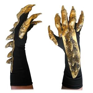 Golden Gold Dragon Claws Hands Adult Halloween Costume Gloves