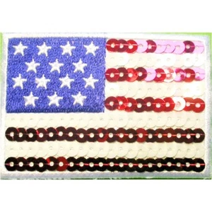 Plancha en parche Applique - Bandera de EE.UU. Lentejuelas 2 7/8" de ancho x 2" de alto - Imagen 1 de 2
