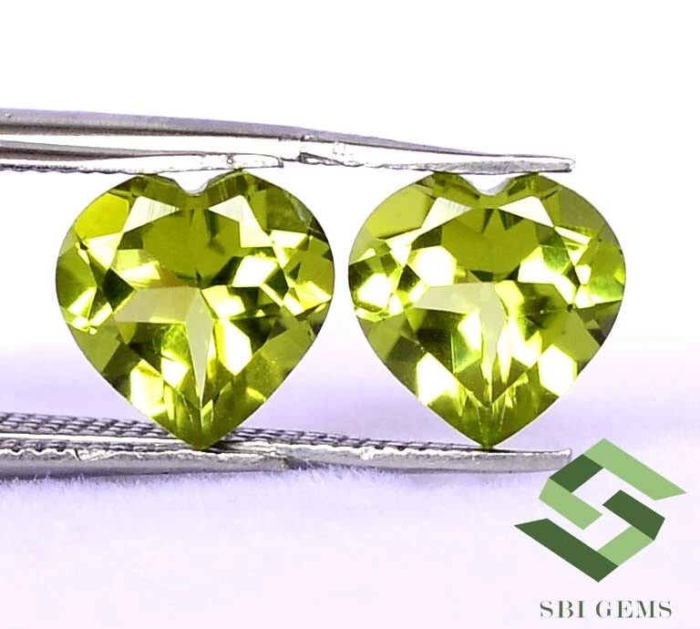 Certified Natural Peridot Heart Shape Cut Pair 8x8 mm 3.55 CTS Loose Gemstones - Image 1 of 4
