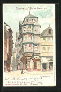 Künstler-Lithographie R. Werner: Alt-Frankfurt, Lutherhaus 1902 