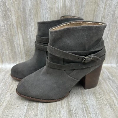 Splendid Laventa Booties Womens 9.5 Strappy Ankle Boots Gray Suede Block Heel - Image 1 of 4