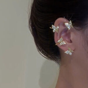 Fashion Butterfly Ear Clips Gold/Silver Plated Zircon Earrings Cuff Women Gift