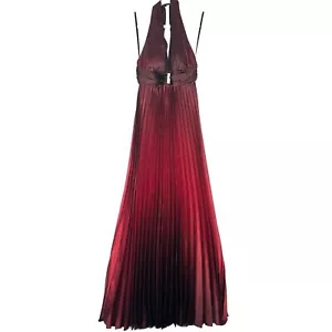 Betsy Adam Vintage Neckholder Ombre Maxikleid Größe 6 Satin Plissee weinrot Whimsigoth - Bild 1 von 12
