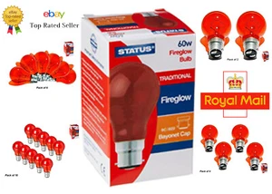 👉Fireglow Red Light Bulbs GLS B22 Bayonet Cap 60W Incubator Brooder Lamp - Picture 1 of 8