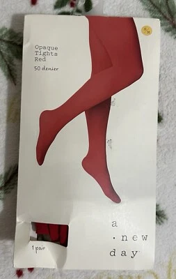 A New Day Opaque Tights 50 Denier RED SCARLET MYSTERY  S/M 1 Pair   NEW - Image 1 of 4