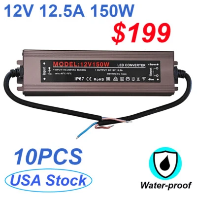 IP67 Waterproof Transformer AC120V to DC 12V Converter 12.5A 150W Power Supply - Image 1 of 4
