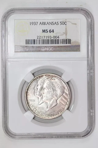 1937 ARKANSAS SILVER COMMEMORATIVE HALF DOLLAR NGC MS64 Cover