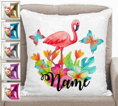 Personalised Flamingo Magic Sequin Mermaid Cushion Pillow Cover 5 Colours - image 1 of 2