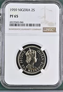NIGERIA 2 Shillings 1959, NGC PF 65 Gem Proof, QEII, TOP POP FINEST, Rare. R7. - Picture 1 of 2