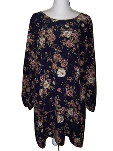 Charlotte Russe Women's Navy Floral Long Sleeve Dress SZ XL - Picture 1 of 5