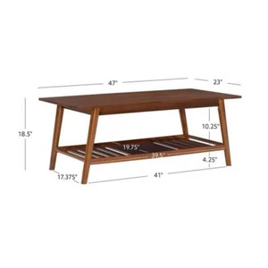 Linon Home Decor Coffee Table 18.5" H X 47" L, Walnut Rectangle Wood W/ Shelf - Picture 1 of 8