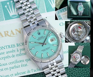 ROLEX MENS DATEJUST GOLD STEEL TURQUOISE  DIAL 36MM WATCH ORIGINAL BOX & PAPERS - Picture 1 of 19