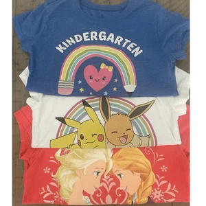 Lot of 3 Kindergarten Pokemon Frozen Girls XS/S Graphic T Shirts Short Sleeve - Picture 1 of 7