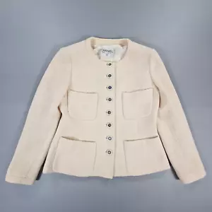 Chanel Boutique Damen Tweed Sakko Elfenbein 42 Wolle Blazer Vintage 90er - Bild 1 von 20