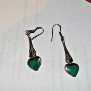 Earrings Sterling Malachite Dangles - Picture 1 of 3