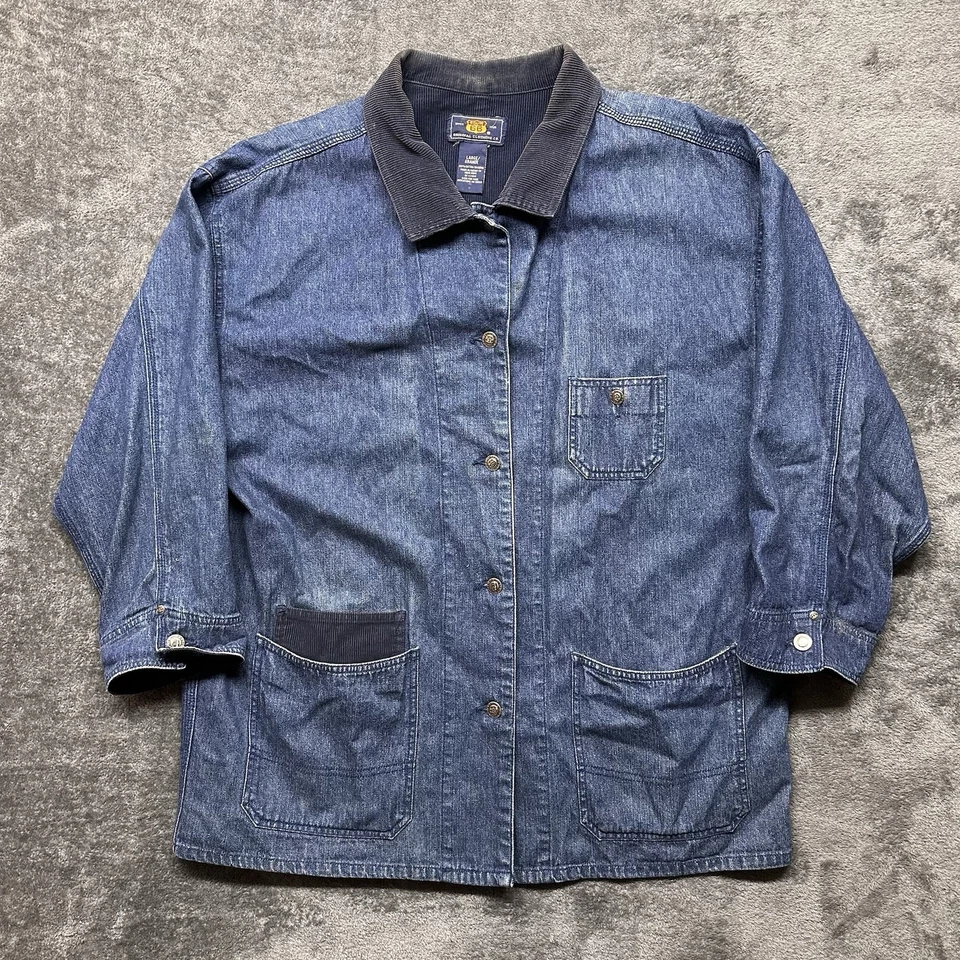 Chaqueta vintage Route 66 para mujer grande azul denim abotonada Western Barn Chore Foto 1 de 4