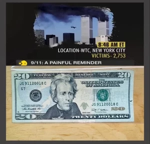 ๐ฅ9/11/2001๐ฅ 8am Tombstone, Birthday, Anniversary Fancy Serial Number $20 Bill - Picture 1 of 4