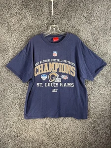 Reebok 2001 St. Louis Rams NFC Champions T-Shirt Mens Large Navy Cotton Pullover - Picture 1 of 10