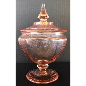 Vintage Anchor Hocking Princess Pink Depression Glass Candy Dish With Lid - Picture 1 of 9