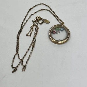 Origami Owl Gold Tone Locket Golf Charms & 3 Gems Necklace 25" - Picture 1 of 6